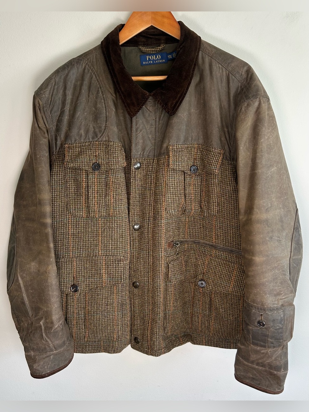 Polo Ralph Lauren Wool Alpaca Field Coat Jacket XXL Waxed Oilcloth Houndstooth